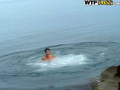 This kinky bitch loves nudists beach so she could sunbath naked. She jumps in the lake having much fun with her friend. Overall these crew is having a good time. Join them on a private party/
