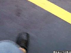 Naive innocent looking teen blonde babe with long sexy legs and natural boobs in short white skirt gets picked up on the street by dirty Sergio and goes to his place for interview