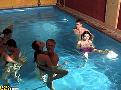 I bet you wouldn't mind getting into this pool filled with chics' juice and dudes' sperm after a wild group sex orgy right into the water in sultry sex clip by WTF Pass.