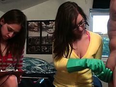 Teen girls playing with vibrator dick