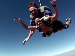 Check out super hot big titted playboy chicks having fun sky diving totally naked. Their big jugs are bouncing and it is super hot!