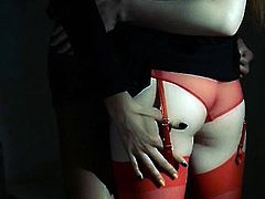 Unique lesbians in pantyhose using strap