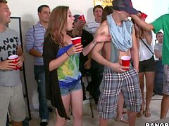 Lisa Ann, Diamond Kitty, Aexis Fawx and Valerie Kay are perfect bodied curvy pornstars with juicy asses and huge tits. They toy fuck each others holes in front of drunk college guys at a dorm party and then give head to lucky boys.