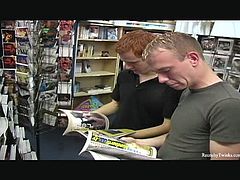 Blu and Trae wanna be very bad. Come and see the gorgeous redhead and his hunky blonde friend fucking hard while choosing a movie at the video store.