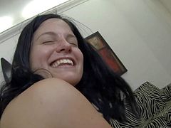 Raven haired nude chick Lexy with big natural tits and sexy ass show off her lovely body to Rocco Siffredi and then takes his massive thick dick in her mouth. Watch her suck fat dick from your POV.