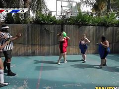 Fat ladies with huge asses and heavy tits take off their uniform after playing basketball and ride guys faces. This is the facesititng action in front of the camera for cash!