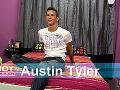 Austin Tyler has to be one of the fiercest looking boys we've had in the studio recently, but he's so sweet! Watch as he takes off her clothes and fucks his asshole with a glass toy.
