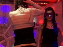 Tainster sex clip will show you what happen when some lesbos get drunk at the party. Three horny and hot brunettes in black clothes go to the empty room in the club and enjoy spooning, kissing each other as well as get totally absorbed with eating juicy pussies passionately.