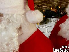 Slutty Russian babe is a real nympho. On Christmas night she makes a wish to fuck with a bunch of sextractive Santas and her wish comes true. She gives a head to horny Santas in turns before they pound her mouth and her shaved pussy simultaneously in steamy group sex video by Life Selector.