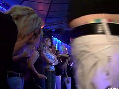 Check out this hot porn clip taken in a club. Horny bitches are going totally kinky and naughty at the party. They are kissing with one another and some of the girls are sucking strippers' cocks.