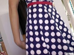 Mira has got classy elegant looks wearing dotted dress of 60th style. She looks exceedingly attractive posing on cam. Later in the video she also shows how good she is in sucking dick.