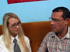 Pack of Porn sex clip provides you with a really voracious blond clerk. This slut with in glasses, tight blouse and stockings is ready for everything to seal the deal. Spoiled whore stretches legs wide to be fucked missionary right on the floor. Gosh, this business woman is surely hot like hell...