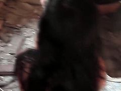 Wonderful young girl Bella being seduced for some naughty action and now shi is squatting at front of her friend and sucking his cock.