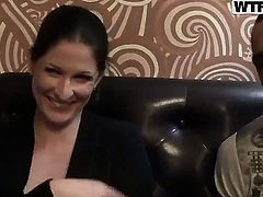 Brunette Leah gags on rock solid cock of horny fellow