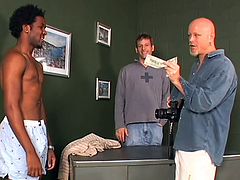 These two white gay guys are going to have some interracial fun and try their hand at sucking big black dick. One guy gets sat on by the black dude while the other takes photos and blows his dick. They the back gay sucks cock, too.