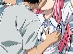 Pinky anime sweetheart bowing hard pecker with lust