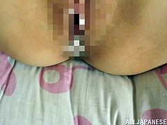 Lovely Japanese girl takes her clothes off and gets toyed with a vibrator. After that she sucks a cock and gets fucked. Then she also gets her teen pussy filled with cum.