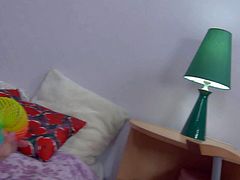 Petite pale teen brunette Lilian with tight firm ass and small boobies takes off jeans while teasing her boyfriend and gets licked good to warm orgasm in her bedroom