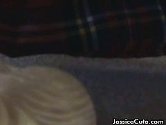 See how the horny and lovely blonde temptress Jessica Cute flaunts her hot ass and amazing tits in this spectacular amateur vid. She loves fingering her clam and booty!