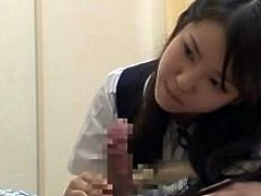 She's still in school, but instead of studying, this chick sucks cock, like a cheap whore. Yeah, she loves the taste of dick in her mouth and the guy will willingly give her all that she needs. First, the cutie licks his penis and then things get hotter, as he begins to undress her and rubs her pussy