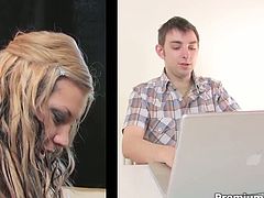 Fuck hungry nerd enjoys fucking a spoiled blondie in missionary style