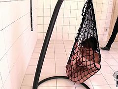 Cum addicted bootylicious brunette is in the white room. She's trapped in huge fishnet and hangs above the floor. Horny dude tickles her fancy and makes her suck his dick passionately for cum. You surely need to see this incredibly hot DDF Network sex clip and jizz in a flash.
