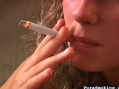 Nude blonde smokes while gently sucking a fat cock and teasing like crazy