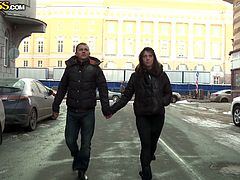 One Russian guy gives pickup master class. Her invites one pretty black haired teen to his house where she can't resist to get her sweet natural tits licked.