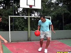 She is kinky hoe that plays street ball naked. A stranger guy join freaky girl. So he eats her wet pussy outdoor. Later she sucks his dick right there and then.