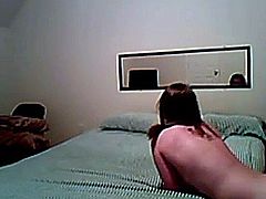 College cheerleader makes a sextape with her boyfriend. She's dressed in sex lingerie and starts with some froggystyle action. She then rides him upskirt on the bed and she can't resist to moan loud.