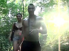 Sexy naughty babe Tess gives a mind blowing blowjob during a quiet nature walk