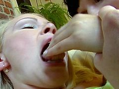 Watch two horny brunette teens having a hell of a lesbian time. See the naughty blonde and the sexy brunette dildoing their pussies into kingdom come with huge toys.