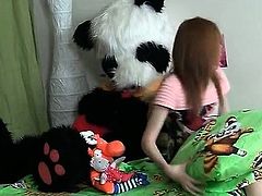 Sexy schoolgirl fucks big toy panda  part6