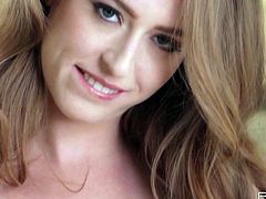 Lovely charming gal Keira Kelly strips and masturbates joyfully for orgasm