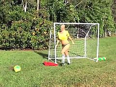 Blonde chick Molly Cavalli and her brunette girlfriend Tiffany Tyler start spending great time in lesbian fun after playing soccer for a while! See gals licking on the soccer field