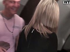 Pretty blonde hottie Yuki with slim sexy body and natural boobies takes on two cocks at the same time and gets her tight sweet ass boned in public toilet for some cash.