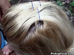 Cute blond gal has got sweet next door girl appeal. She has never been dirty nor kinky. Moreover she had never had experience in adult industry. Check out her first experience in porn. Girl blows dick under the open sky sitting down on her knees.