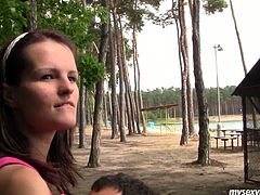 Well, this black haired chick with nice tits and not bad ass sits on the sand. This gal looks a bit depressed. But everything changes as soon as she gets seduced by horny dude. Ardent slender nympho agrees to suck his stiff dick after getting her wet pussy tickled and licked outdoors.