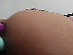 A very nasty blindfolded amateur girlfriend gets her pussy and ass toyed and receives a nice facial after a blowjob !