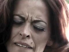 See a busty redhead milf giving her man a hell of a blowjob in the back garden before her sweet pink pussy gets rammed balls deep into a breathtaking orgasm.
