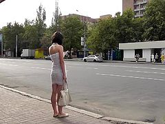Naughty voyeur enjoys filming this babe's fine panties during public upskirt session