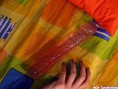 Luscious blonde girls with fresh sexy bodies are poking one another's wet coochies with long smooth dildo. I love the way they moan while pleasing their pussies with sex toy.