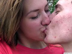 Cute teen chica named Bella is frisky seductress. She teases her bf by flashing her fresh tits in front of his face. He caresses her boobs with tongue. Then she gets her pussy licked actively. The couple is having hot foreplay in the park outdoor.