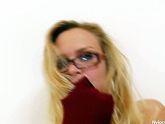 Raunchy blond slut Barra Brass shows how to masturbate with dildo when your hands are tide up with bodystocking. Watch this filthy slut performing wicked porn action on cam.