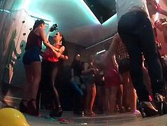 Slutty girls dancing erotically in a club