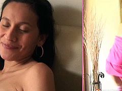 Two spoiled Latin amateurs play dirty lesbian games while parents are out of home. One of them lies on the knees of another slut while oral stroking her slack tits before they lies side by side on the couch for simultaneous masturbation with fingers.