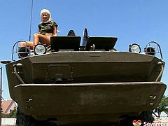 She is sextractive tanned teen wearing sexy army costume. You can enjoy her for free while she plays with her shaved smooth pussy outdoor.