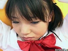 Sweet Japanese innocent school girl feeds her mouth with fat hairy cock.Watch how she sits on her knees and blows fat cock with her lovely mouth.