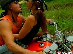 Nasty brunette swallows dick of one biker and enjoys rough outdoor sex in public. Be pleased with steamy sex tube movie from Seventeen Video porn site.