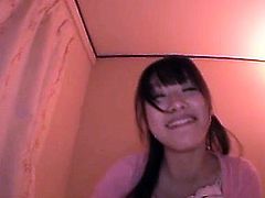 Smiling teen Asian in school gives BJ and rides shaft in POV